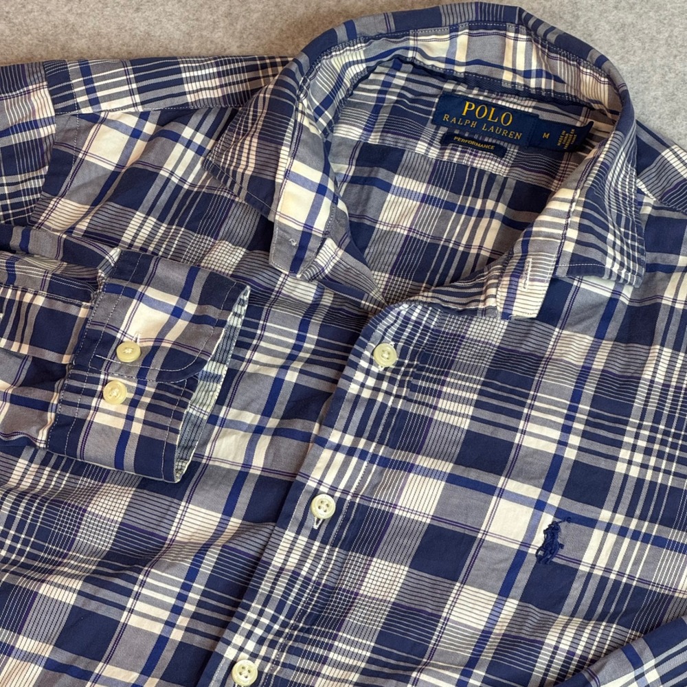 Polo Ralph Lauren Performance Mens Blue Plaid Button Down Shirt Medium